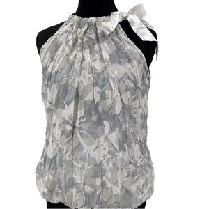 Emily Moon Floral Romantic Sheer Ivory Halter Boho Chic Satin Bow Feminine Sz 34